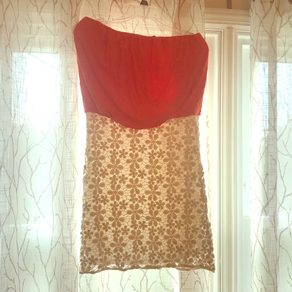 Coral and off white tube dress